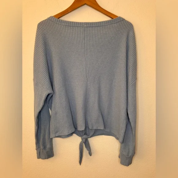 Z Supply Light Blue Tie-Front Waffle Knit Top - Picture 2 of 6